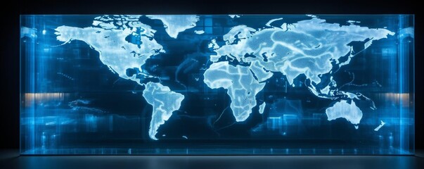 Advanced holographic world map with a crystalclear display, ensuring each country is sharply focused and easily identifiable - obrazy, fototapety, plakaty