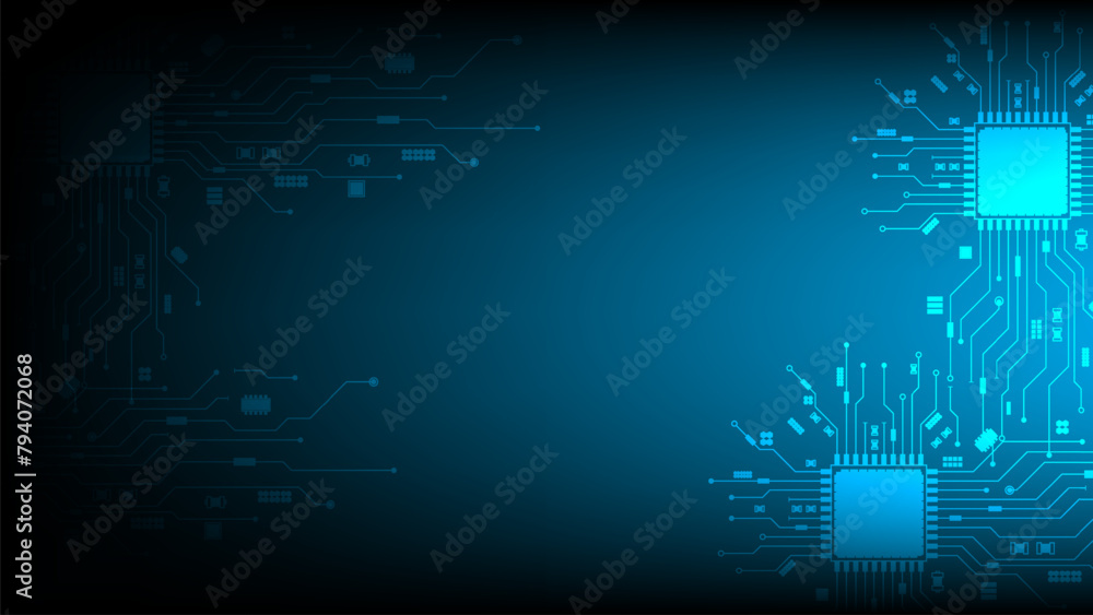 Poster abstract technology speed concept. technology chip processor background circuit board blue technolog
