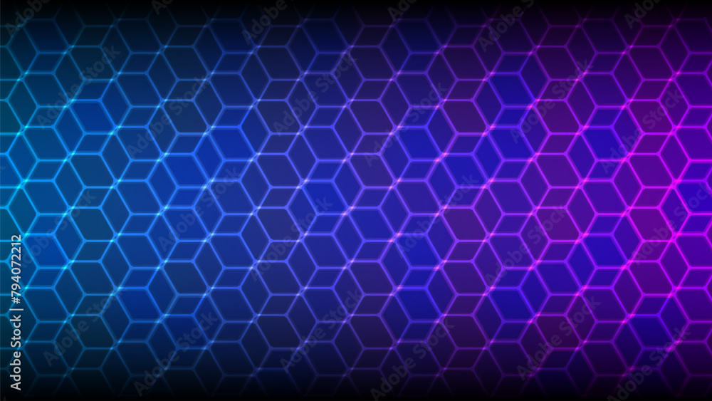 Poster dark gray and blue technology hexagonal vector background. abstract blue bright energy flashes under