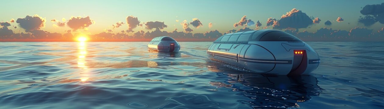 A 3D cartoon of AIpowered autonomous boats conducting marine research