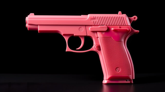 Toy gun made of plastic, isolated against a background of pure black