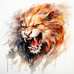 Watercolor painting of lion head on a clean background. Wildlife Animals. Illustration, Generative AI.