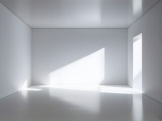 A vacant space illuminated by pure white light, casting delicate shadows on its floor and background.