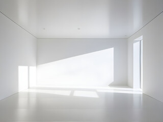 Fototapeta premium A vacant space illuminated by pure white light, casting delicate shadows on its floor and background.