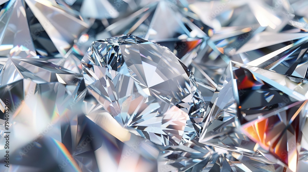 Poster a diamond rendered in a cubist style, with fragmented facets and overlapping planes capturing its fo