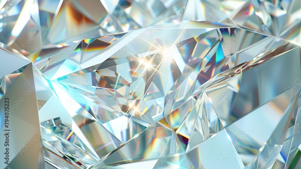 Poster a diamond rendered in a cubist style, with fragmented facets and overlapping planes capturing its fo