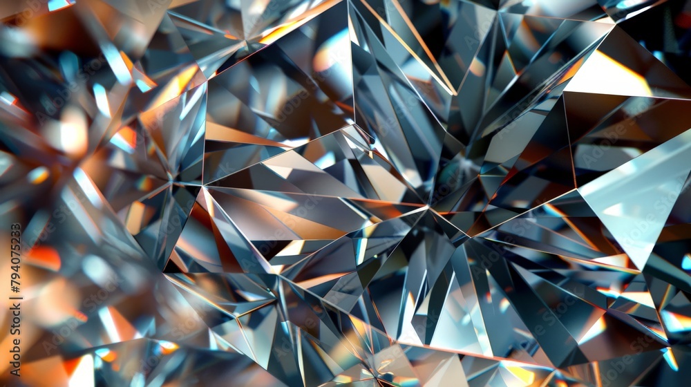 Poster a diamond rendered in a cubist style, with fragmented facets and overlapping planes capturing its fo