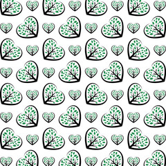 Heart shaped tree artful trendy multicolor repeating pattern vector illustration design