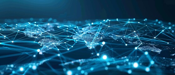 Abstract representation of digital networking with lines connecting dots over a map