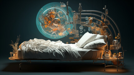 3d illustration visualized futuristic bed for soothing deep sleep in futuristic style. - 794078456