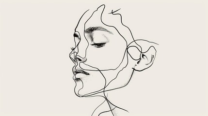 Minimalist portrait of a face, composed of clean lines and curves