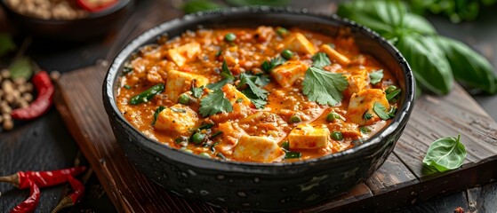 Paneer Makhani Butter Masala Curry in Soft Focus. Concept Food Photography, Indian Cuisine, Soft Focus, Creamy Curries