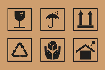 Fragile, keep dry icons and other icon packing sets