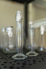 Set of flask of test tubes placed in laboratory