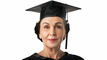 portrait of an old woman graduate in cap and gown