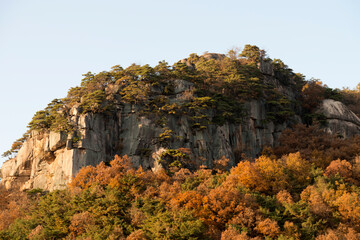 View of the rock on the mountain in autumn