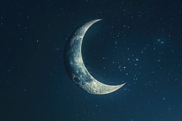 a crescent moon with stars in the sky