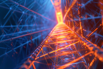 A futuristic wireframe-based visualization with a 5G tower against a glowing translucent background, showcasing advanced telecommunications technology in a digital environment.