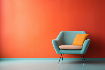 Colorful armchair on colorful wall