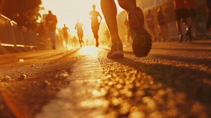 marathon, running, sunset on the street
