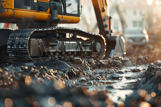 Witness construction in action as an excavator digs the ground at a construction site, preparing for the installation of pipes.