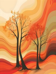 autumn tree fall abstract landscape wallpaper pattern - obrazy, fototapety, plakaty