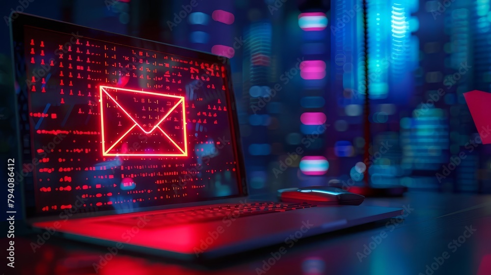 Poster ransomware email phishing attack displayed on computer screen cybersecurity concept