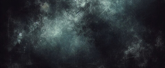 Glitter mist. Paint water splash. Magic spell. Blue silver gray color gradient shiny smoke veil wave on black abstract art background with free space.