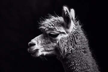 Naklejka premium Portrait of an llama on a black background. Close-up.