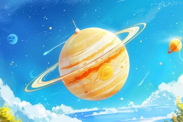 the planet Saturn in space in a horizontal format, Science-themed image as a JPG. Generative ai. Beautiful simple AI generated image in 4K, unique.