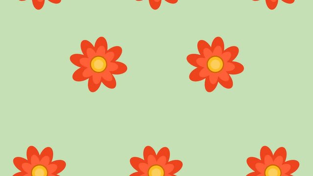 4K video Footage with red flowers pattern. Footage flower pattern. Flowers spinning and falling down. 4k video animated with beautiful flower 