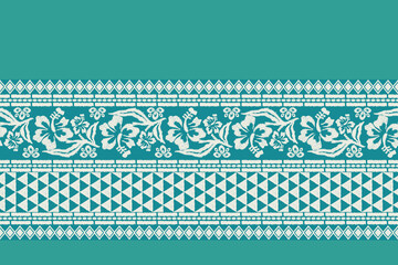 Floral Ikat Pattern embroidery ethnic vintage bohemian design. Damask flower motif style seamless background border vector illustration. - obrazy, fototapety, plakaty