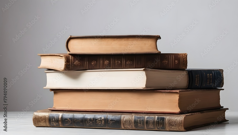 Wall mural stack of old books in a white background