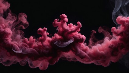 Abstract Close-Up of Maroon Smoke on Black Background. Burgundy Color Clouds.