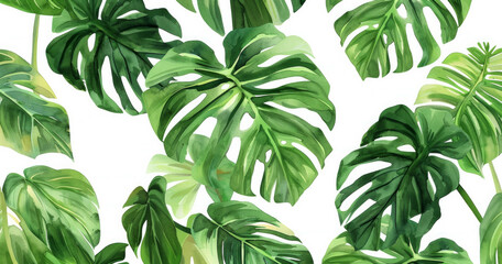 A painting of a leafy green plant with a white background - obrazy, fototapety, plakaty