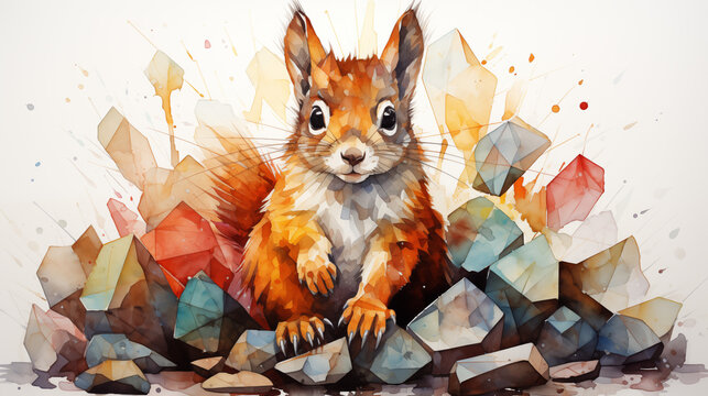 polygon watercolored squirrel cartoon