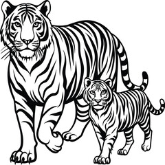 Hand drawn tiger linocut