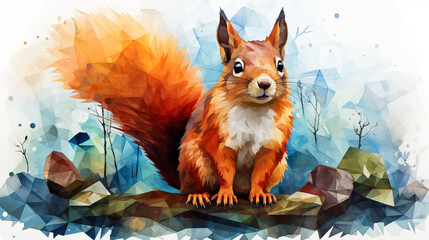 polygon watercolored squirrel cartoon