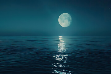 Surreal art, Moon melting over calm ocean, Nighttime serenity, Dreamlike ambiance