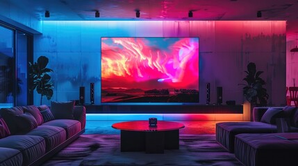 Elegant inch Television Transformed by Mesmerizing Neon Light Installation in a HighTech Environment