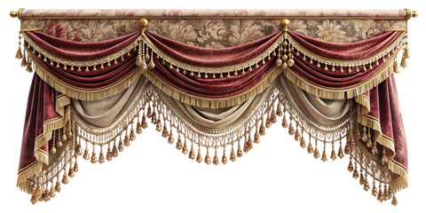 Beautiful curtain of a theater or a opera opening on a transparent background, Stage Curtain Border Concept, mockup