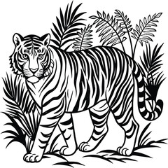 Hand drawn tiger linocut