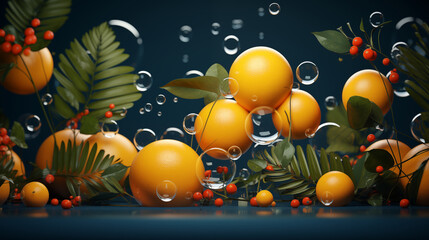 3d illustration visualized health and wellness concept. tropical fruit, oranges background - 794098020