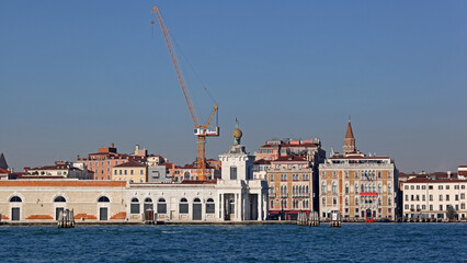 Tall Crane at Construction Site in Venice Italy Winter Day