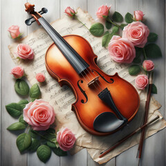 Fototapeta premium violin and rose