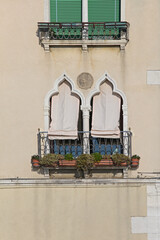 Two Windows With Cloth Curtains at Traditional Venetian House Italy