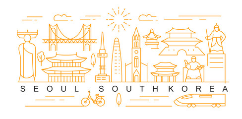 Seoul City Line View. Poster print minimal design.