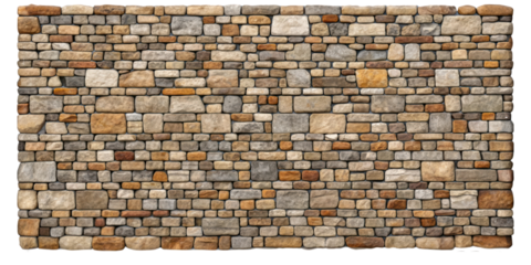 Stone wall on transparent background, Wall made with stones