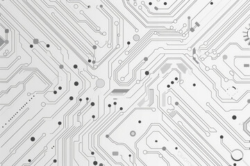 A minimalist background design featuring interconnected circuits and pathways arranged in a geometric pattern, reminiscent of electronic circuit boards or microchips. The clean lines and muted colors,