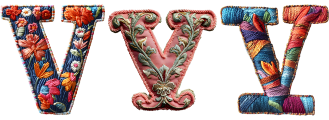 Unique Letter V Embroidery Stitch Design